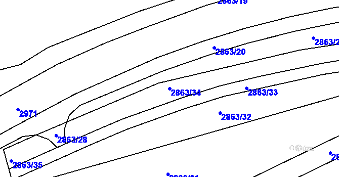 Parcela st. 2863/34 v KÚ Černovice, Katastrální mapa