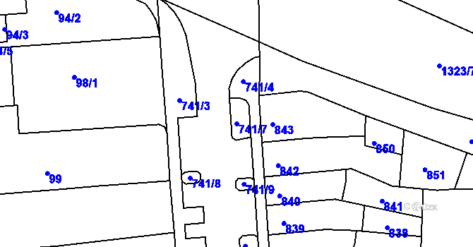 Parcela st. 741/7 v KÚ Černovice, Katastrální mapa