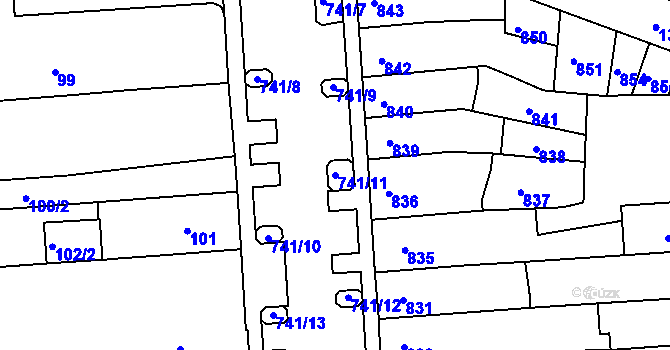 Parcela st. 741/11 v KÚ Černovice, Katastrální mapa