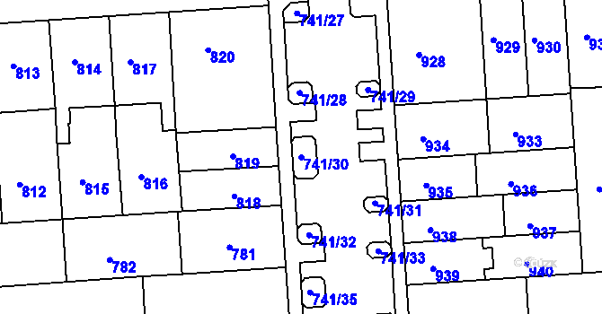 Parcela st. 741/30 v KÚ Černovice, Katastrální mapa