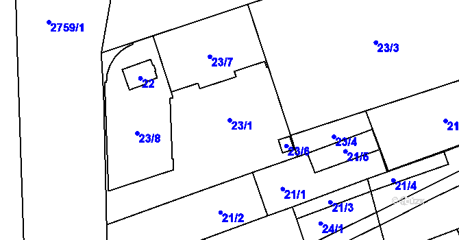 Parcela st. 23/1 v KÚ Černovice, Katastrální mapa