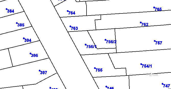Parcela st. 756/1 v KÚ Černovice, Katastrální mapa