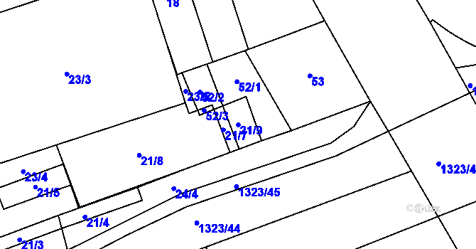 Parcela st. 21/9 v KÚ Černovice, Katastrální mapa