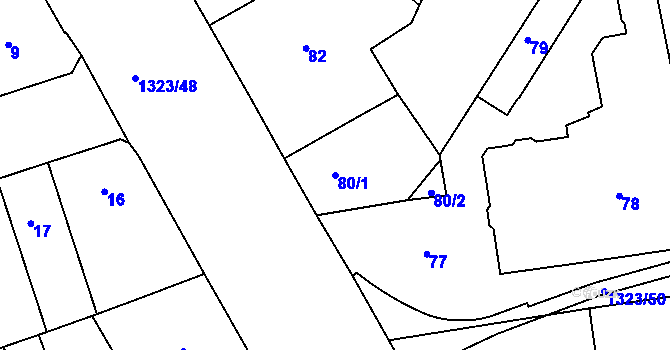 Parcela st. 80/1 v KÚ Černovice, Katastrální mapa