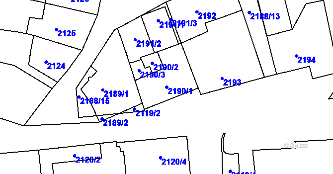 Parcela st. 2190/1 v KÚ Černovice, Katastrální mapa