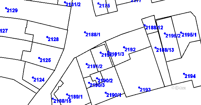 Parcela st. 2191/1 v KÚ Černovice, Katastrální mapa