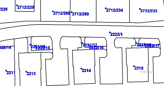 Parcela st. 2221/17 v KÚ Černovice, Katastrální mapa