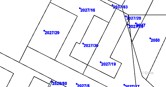 Parcela st. 2027/30 v KÚ Černovice, Katastrální mapa