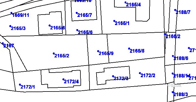 Parcela st. 2165/9 v KÚ Černovice, Katastrální mapa