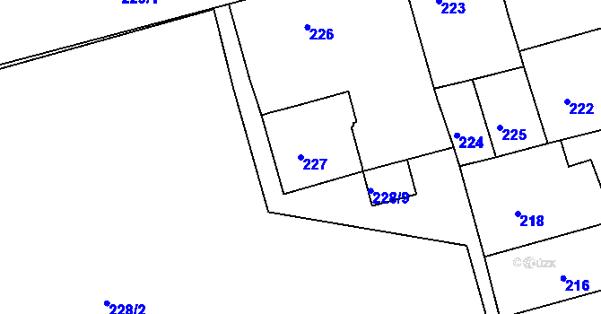 Parcela st. 227 v KÚ Ponava, Katastrální mapa