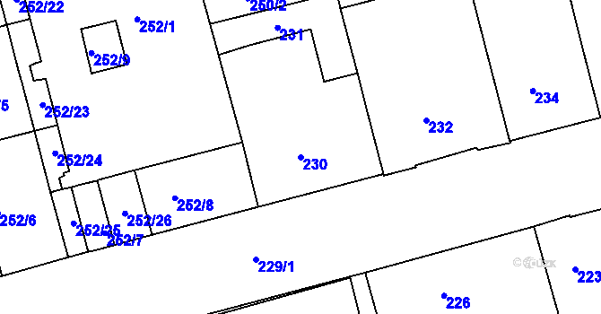 Parcela st. 230 v KÚ Ponava, Katastrální mapa