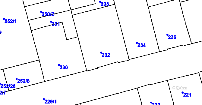 Parcela st. 232 v KÚ Ponava, Katastrální mapa