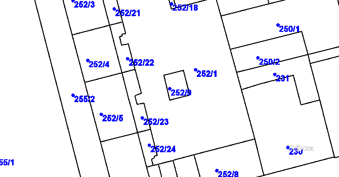 Parcela st. 252/9 v KÚ Ponava, Katastrální mapa