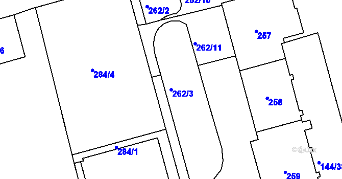 Parcela st. 262/3 v KÚ Ponava, Katastrální mapa