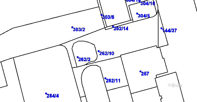 Parcela st. 262/10 v KÚ Ponava, Katastrální mapa