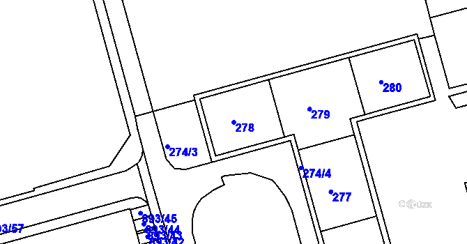 Parcela st. 278 v KÚ Ponava, Katastrální mapa