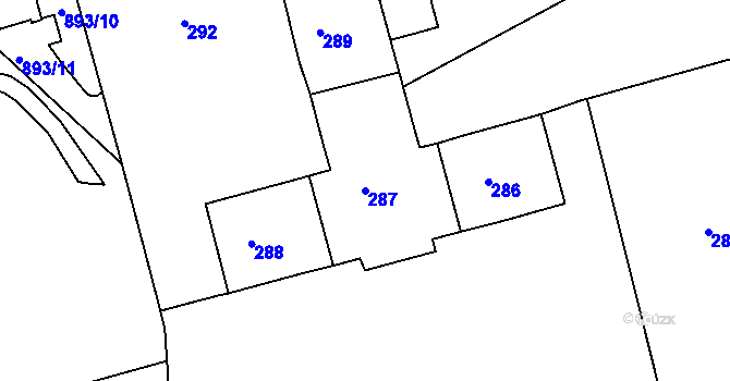 Parcela st. 287 v KÚ Ponava, Katastrální mapa