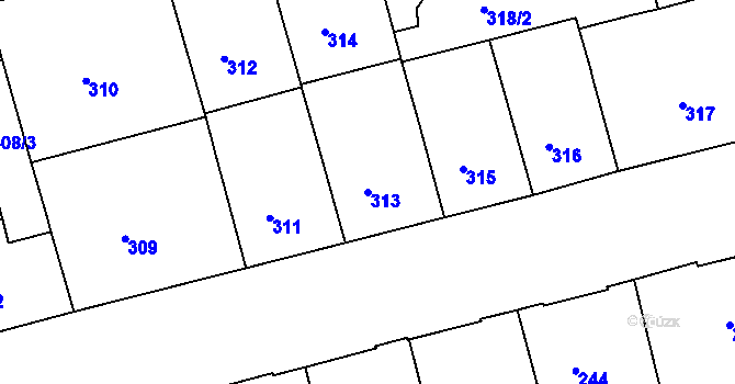 Parcela st. 313 v KÚ Ponava, Katastrální mapa