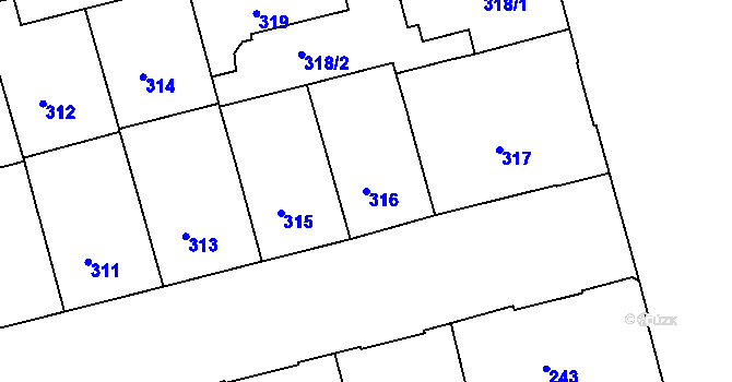 Parcela st. 316 v KÚ Ponava, Katastrální mapa