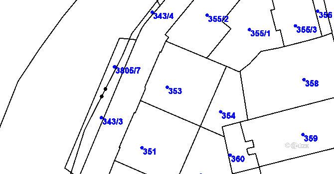 Parcela st. 353 v KÚ Ponava, Katastrální mapa