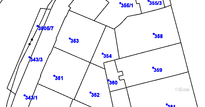 Parcela st. 354 v KÚ Ponava, Katastrální mapa