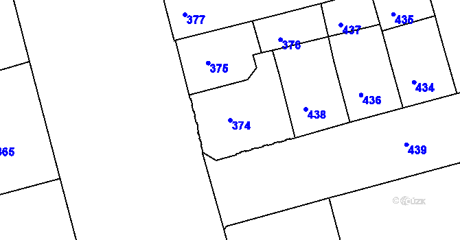 Parcela st. 374 v KÚ Ponava, Katastrální mapa