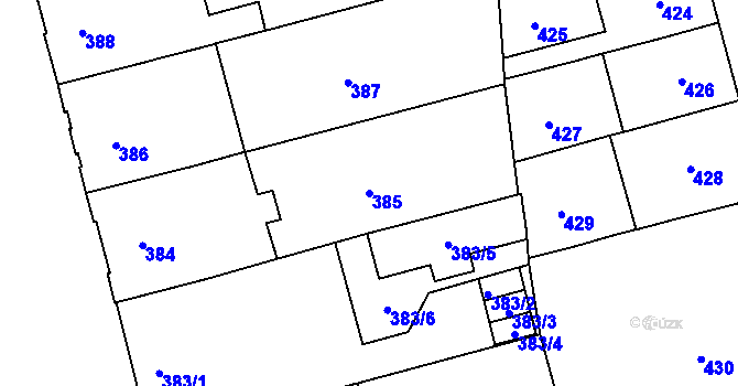 Parcela st. 385 v KÚ Ponava, Katastrální mapa