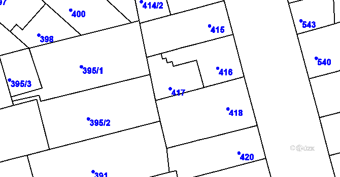 Parcela st. 417 v KÚ Ponava, Katastrální mapa