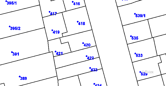 Parcela st. 420 v KÚ Ponava, Katastrální mapa
