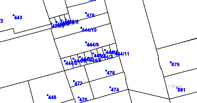 Parcela st. 444/2 v KÚ Ponava, Katastrální mapa