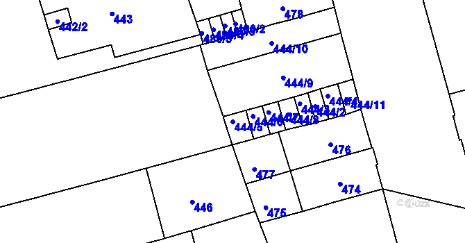 Parcela st. 444/5 v KÚ Ponava, Katastrální mapa