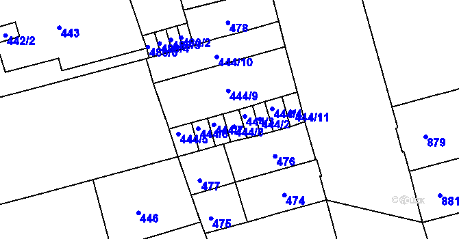 Parcela st. 444/8 v KÚ Ponava, Katastrální mapa