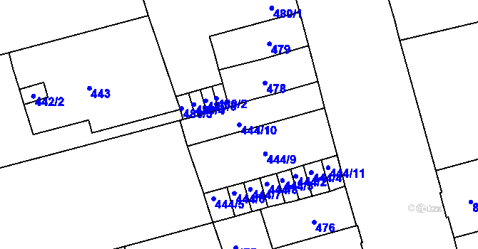 Parcela st. 444/10 v KÚ Ponava, Katastrální mapa