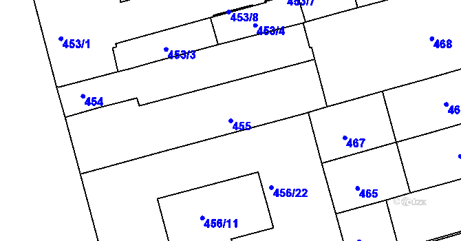 Parcela st. 455 v KÚ Ponava, Katastrální mapa