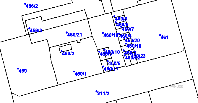 Parcela st. 460/9 v KÚ Ponava, Katastrální mapa