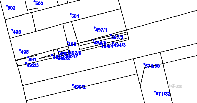 Parcela st. 494/2 v KÚ Ponava, Katastrální mapa