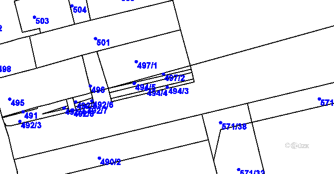 Parcela st. 494/3 v KÚ Ponava, Katastrální mapa