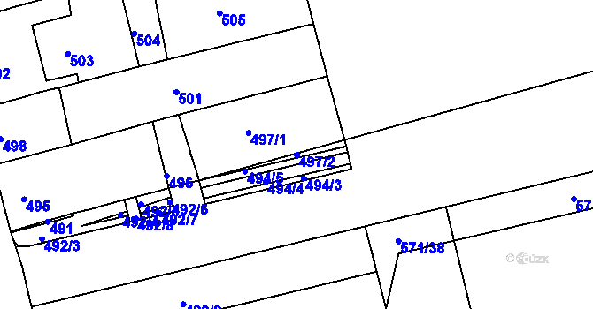 Parcela st. 497/2 v KÚ Ponava, Katastrální mapa