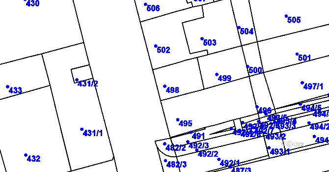 Parcela st. 498 v KÚ Ponava, Katastrální mapa