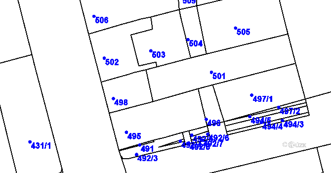 Parcela st. 499 v KÚ Ponava, Katastrální mapa