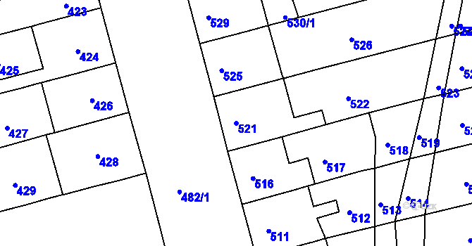 Parcela st. 521 v KÚ Ponava, Katastrální mapa