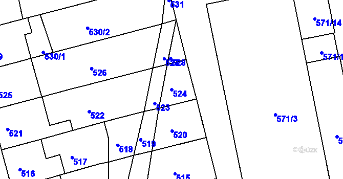 Parcela st. 524 v KÚ Ponava, Katastrální mapa