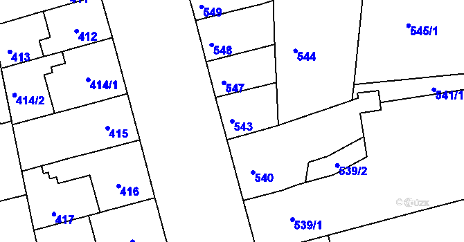 Parcela st. 543 v KÚ Ponava, Katastrální mapa