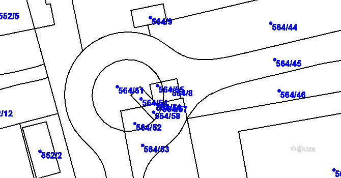 Parcela st. 564/8 v KÚ Ponava, Katastrální mapa