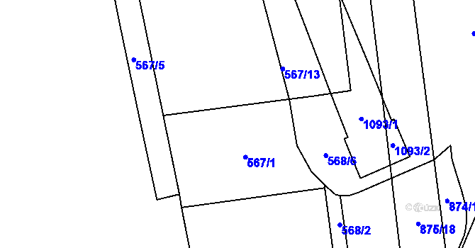 Parcela st. 567/1 v KÚ Ponava, Katastrální mapa