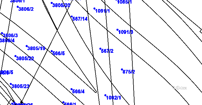 Parcela st. 567/2 v KÚ Ponava, Katastrální mapa