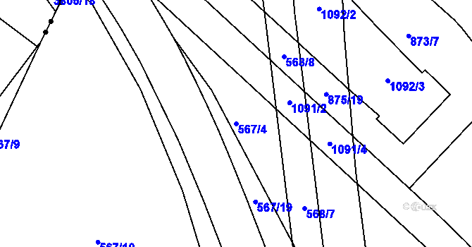 Parcela st. 567/4 v KÚ Ponava, Katastrální mapa