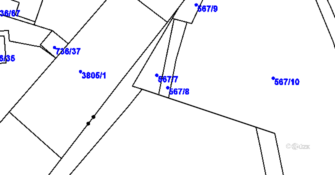 Parcela st. 567/8 v KÚ Ponava, Katastrální mapa
