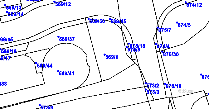 Parcela st. 569/1 v KÚ Ponava, Katastrální mapa