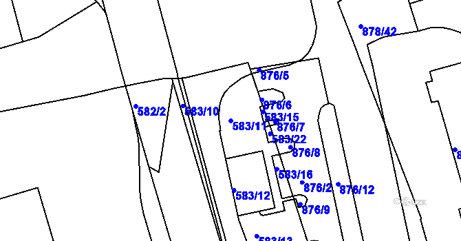 Parcela st. 583/11 v KÚ Ponava, Katastrální mapa